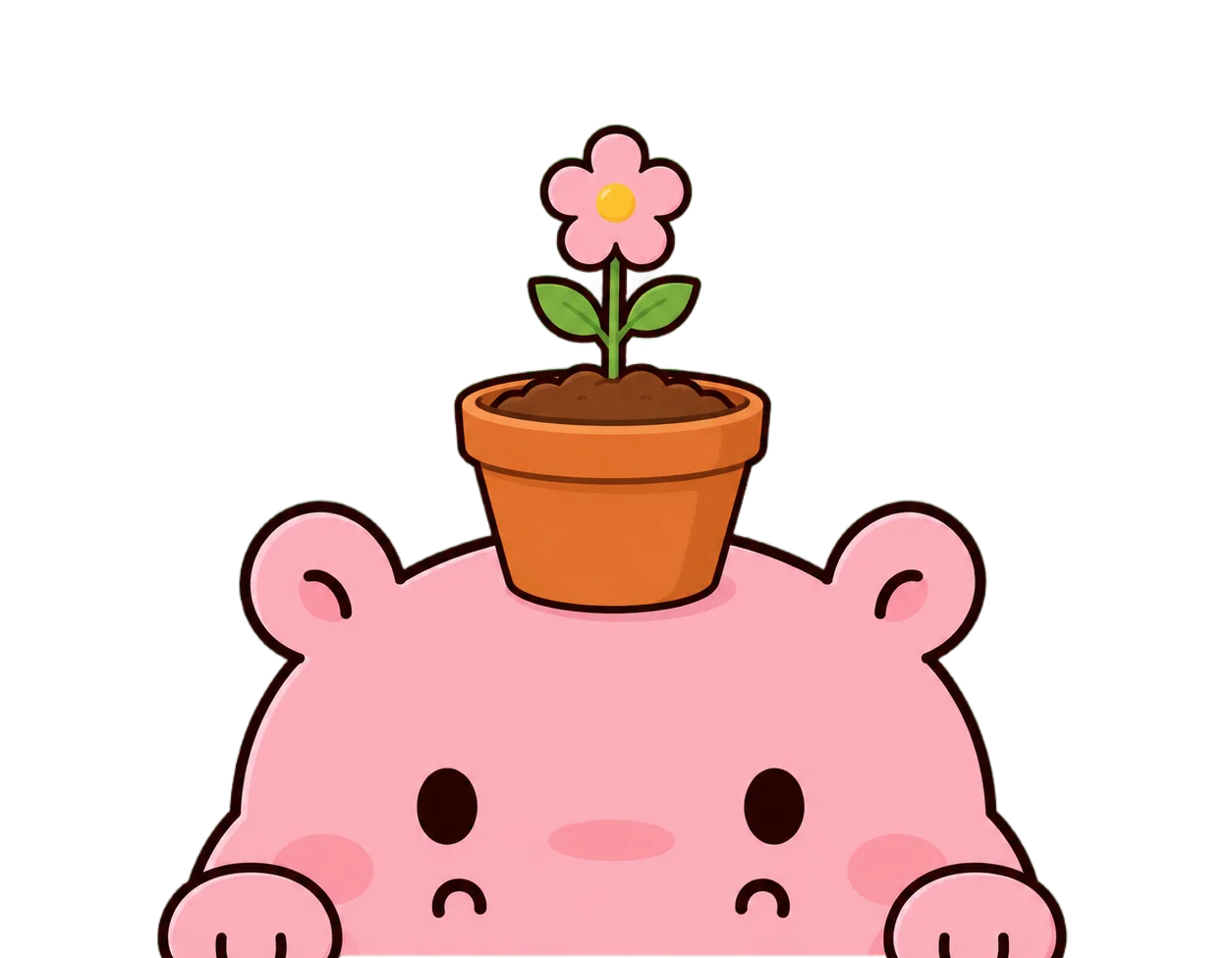 Roxily character with a small flower pot