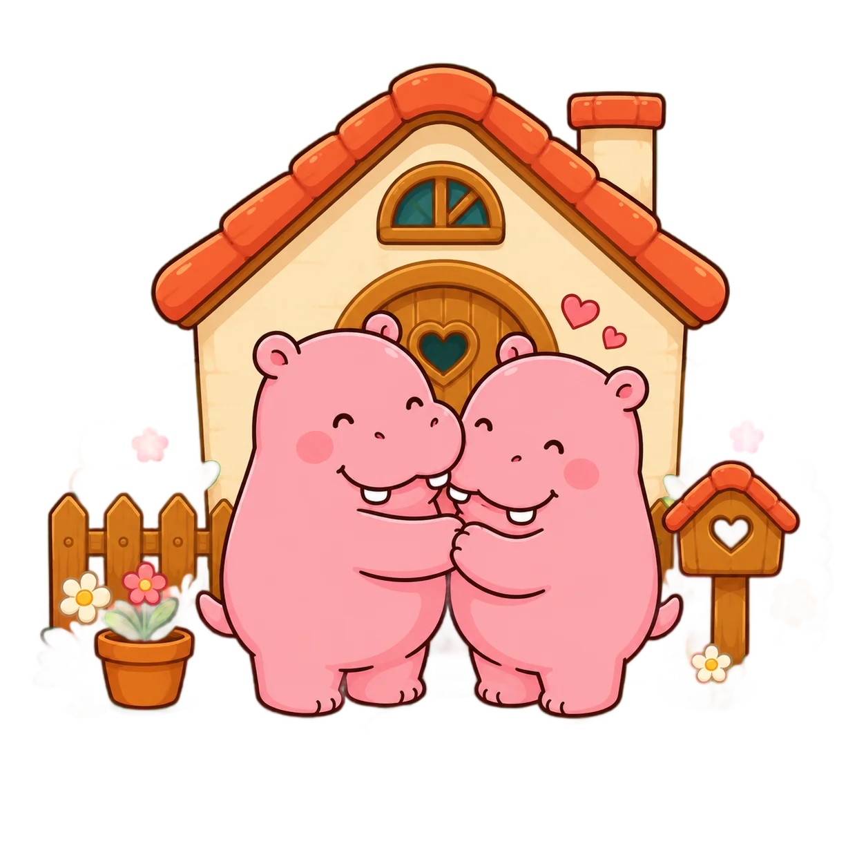 Roxily characters in front of a home