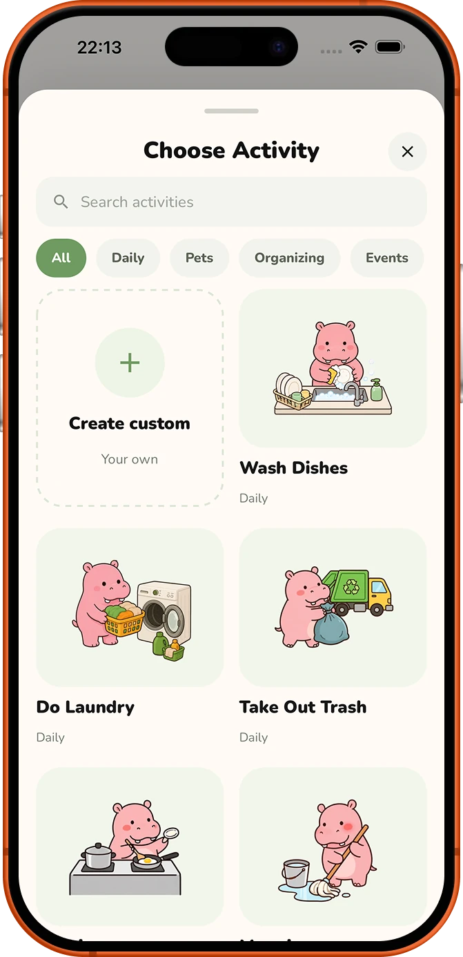 Roxily choose activity preset screen