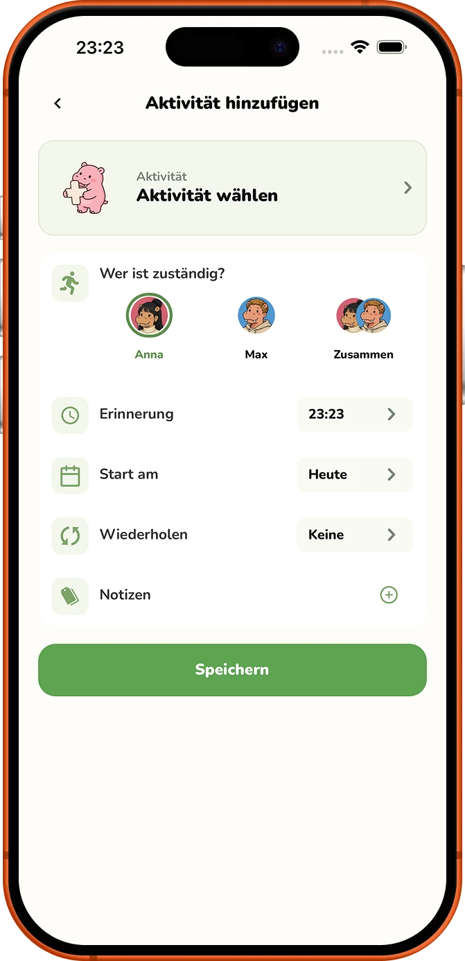 Roxily-Bildschirm zum Hinzufügen einer Activity