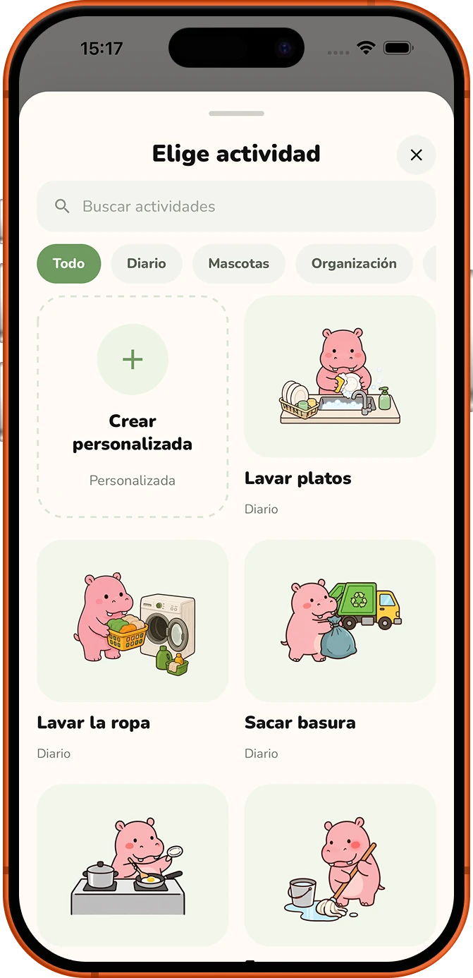 Pantalla de Roxily para elegir presets de Activity