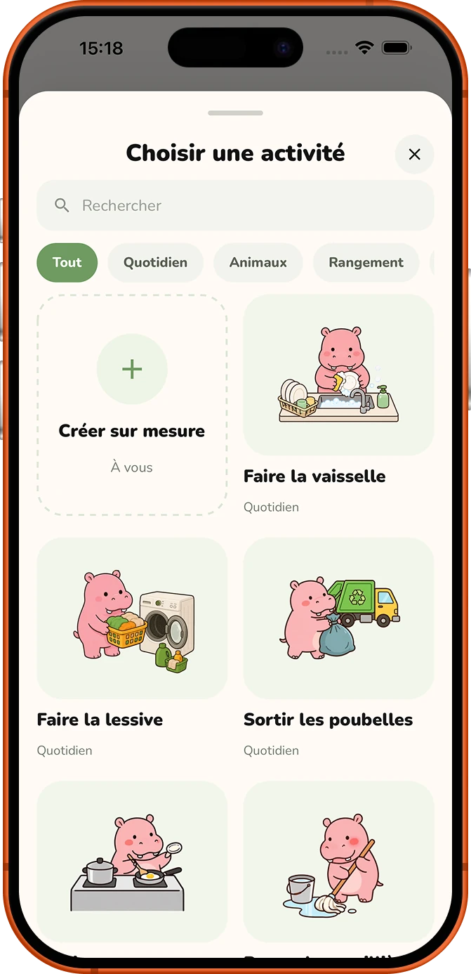 Écran Roxily pour choisir un preset Activity