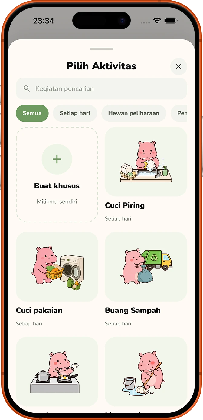 Roxily memilih layar preset aktivitas