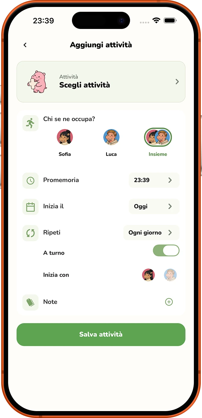 Schermata Roxily per aggiungere una Activity