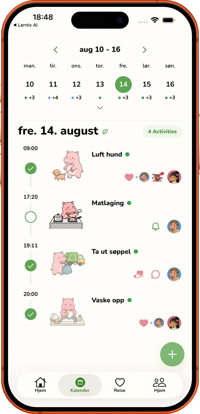 Roxily ukekalender som viser planlagte oppgaver