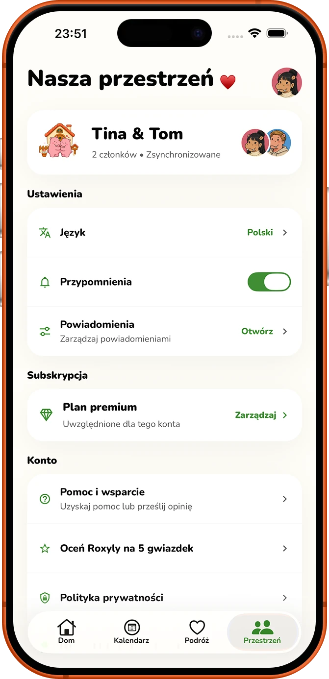 Ekran ustawień przestrzeni współdzielonej Roxyly