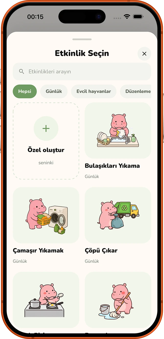 Roxily etkinlik ön ayar ekranını seç