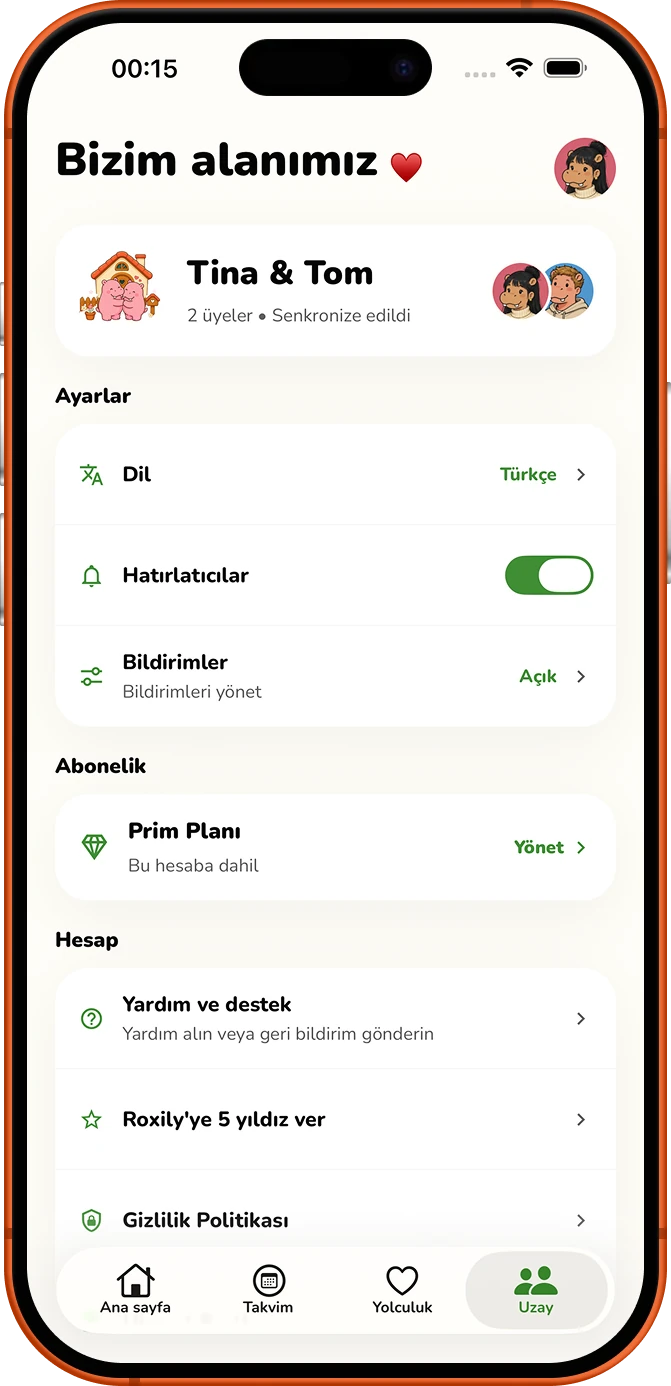 Roxily paylaşılan alan ayarları ekranı